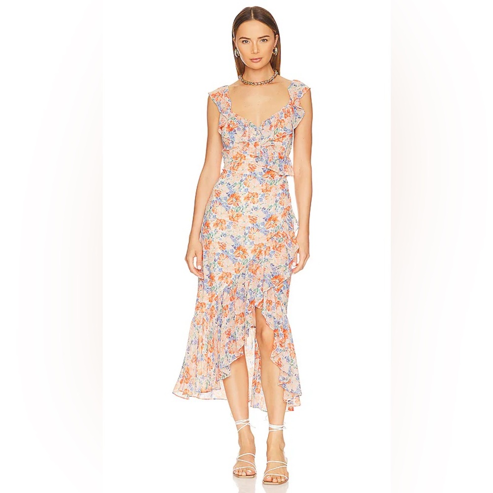 Astr Floral Dress in Orange and Blue